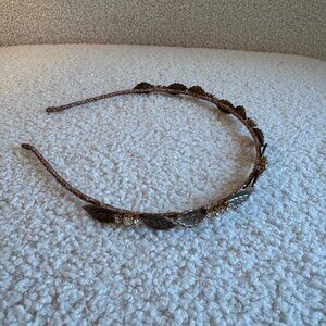 Metal Leaf & Rhinestone Embellished Thin Headband
